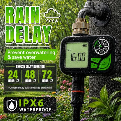 Sprinkler Timer for Garden Hose, Water Timer with Rain Delay, IP55 Weatherproof, Fits Standard 3/4" NH Hose Faucet