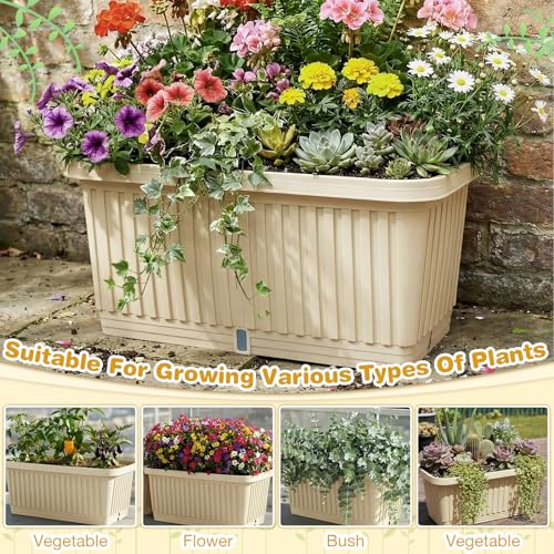 3 Pcs Large Rectangular Planter Boxes Outdoor, Beige, 20 Inches - color: Beige, size: 20 Inches
