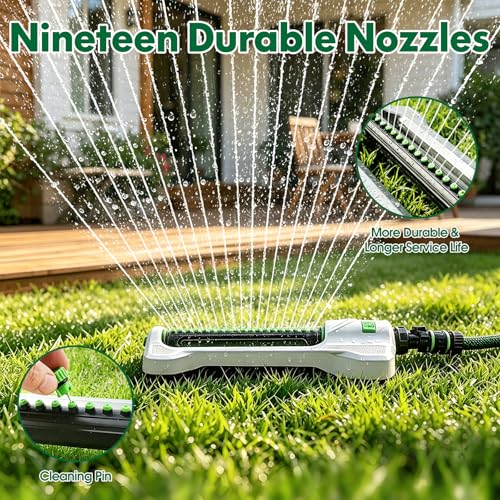 Heavy Duty Oscillating Sprinkler for Yard, Metal Base, 19 Nozzles