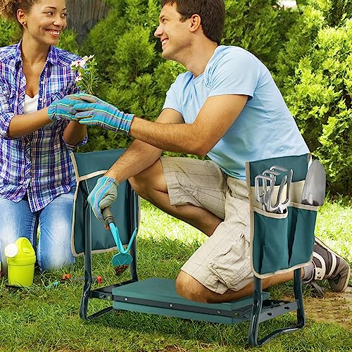 Goplus Garden Kneeler and Seat, Foldable Garden Bench for Kneeling & Sitting, Widened 8" EVA Soft Foam Pad, Heavy-Duty Garden Stool w/ 2 Large Tool Pouches, Gardening Gift for Women Men Seniors - color: Green, style: With 2 Bags