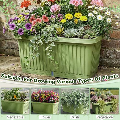 3 Pcs Large Rectangular Planter Boxes Outdoor, Green, 20 Inches - color: Green, size: 20 Inches