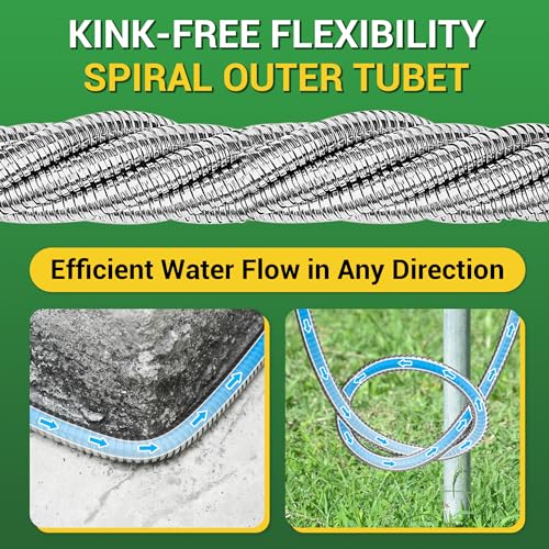 Garden Hose - Short Water Leader Metal Hose 3 FT with Female to Female Fitting, Flexible, Heavy Duty Hose Extension for Outdoor Hose Reel/Dehumidifier/RV、304 Stainless Steel - size: 3 FT, style: Double Female