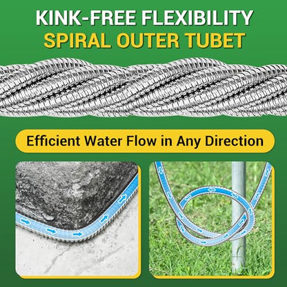 Garden Hose - Short Water Leader Metal Hose 6 FT with Female to Male Fitting, Flexible, Heavy Duty Hose Extension for Outdoor Hose Reel、Dehumidifier、RV、304 Stainless Steel - size: 6 FT, style: Male to Female