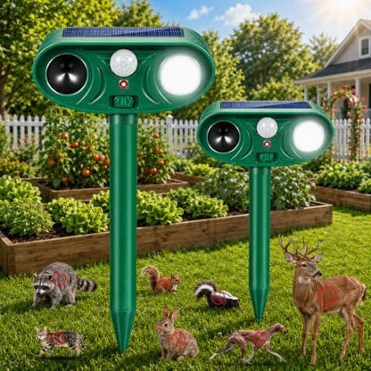 Sonic Fortress Pro Deer & Raccoon Repellent Outdoor, Solar Animal Repeller