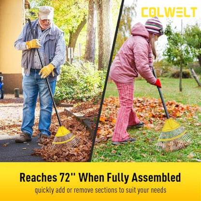 Colwelt Garden Rake for Leaves 72’’, 22 Tines Metal Leaf Rakes for Lawns with 18’’ Wide Head, Yard Leaf Rake with Long Handle, Leaves Rake for Shrub, Grass, Debris, Pine Needles, Gentle On Lawn Garden