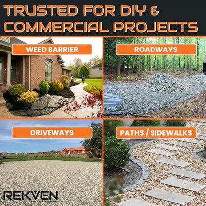 Woven Geotextile Driveway Fabric, Under Gravel, Weed Barrier, 12.5 x 50 ft