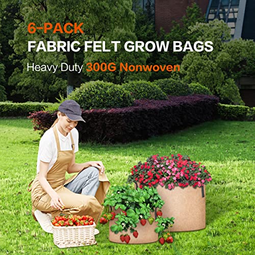 iPower Plant Grow Bag 15 Gallon 6-Pack Heavy Duty Fabric Pots, 300g Thick Nonwoven Fabric Containers Aeration with Nylon Handles, for Planting Vegetables, Fruits, Flowers, Tan 2024 Version - color: Tan, size: 15 Gallon