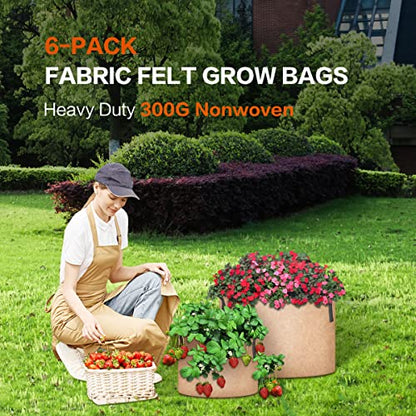 iPower Plant Grow Bag 15 Gallon 6-Pack Heavy Duty Fabric Pots, 300g Thick Nonwoven Fabric Containers Aeration with Nylon Handles, for Planting Vegetables, Fruits, Flowers, Tan 2024 Version - color: Tan, size: 15 Gallon