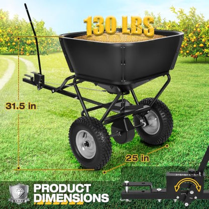 AugFir Tow Behind Broadcast Spreader, 12 FT Spread Width Pull Behind Spreader, Lawn Fertilizer Spreader Seeder for Grass Seed, Salt, Ice Melt