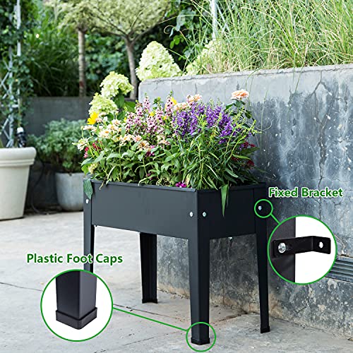 Piksedo Raised Garden Bed, Elevated Planter Metal Plant Box with Legs Standing Garden Stand Drainage Holes Frosted Black - size: 23.62" L x 10.63" W x 17.71" H
