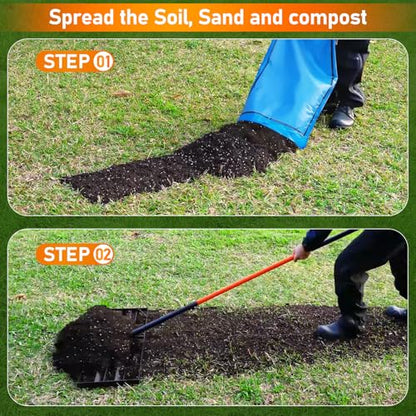 Lawn Leveling Rake, 30"x10" Leveler with 78" Adjustable Handle - color: Orange