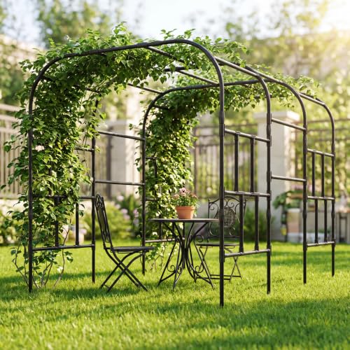 Garvee Garden Arch Trellis for Climbing Plants Outdoor 87" H Grape Arbor - color: Black-118"L*78"W*86"H