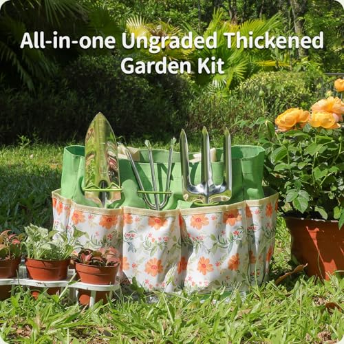 Gardening Tools 10-Piece Heavy Duty Stainless Steel Hand Tools with Durable Garden Tools Storage Tote,Rust-Proof Garden Tool Set, Ideal Gardening Gifts for Women Yellow Floral Pattern Design - style: Yellow Floral