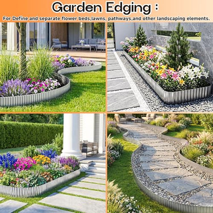MTART Metal Garden Edging for Landscaping, Sturdy Corrugated Edging Border for DIY Flower Bed, Lawn and Landscape Edging (Silver, 6"×40Ft)