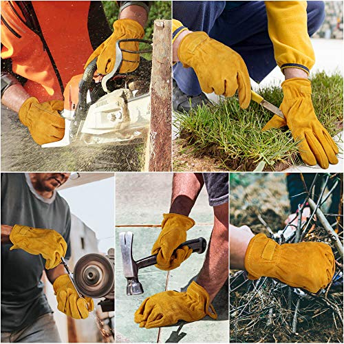OZERO Leather Work Gloves, Gardening Gloves, Cowhide, Mesh Lining, X-Large - color: Gold With Mesh Linning (1 Pair), size: X-Large