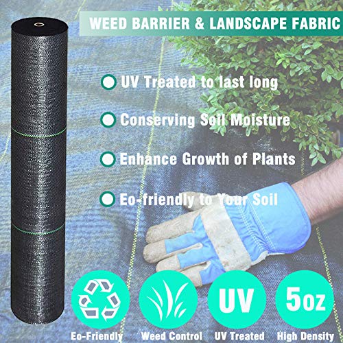 6FTx250FT Weed Barrier Landscape Fabric Heavy Duty 5oz Pro Ground Cover Mat - size: 5oz-6ftx250ft