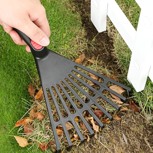 DECHOUS 2Pcs Small Hand Rake Garden Tool: Short Handle Plastic Hand Rakes for Gardening Cultivating Loosening Soil Spreading - 9 Tine - Garden Essential Tools - Black