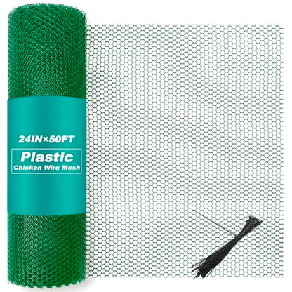 Plastic Mesh Fence Roll Black, 24inx50ft, with 50 Zip Ties