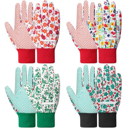 DOFOWORK Gardening Gloves, 4 Pair Floral Garden Gloves for Women with Dots - color: Green and Red