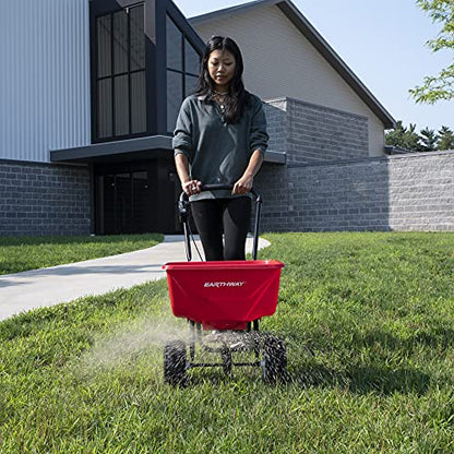 EarthWay 2030 Single 65 LB (29 KG) Capacity Commercial Walk-Behind Broadcast Spreader for Grass, Fertilizer, Seeds — Includes Side Spread Control, Even Spread, Poly Tires
