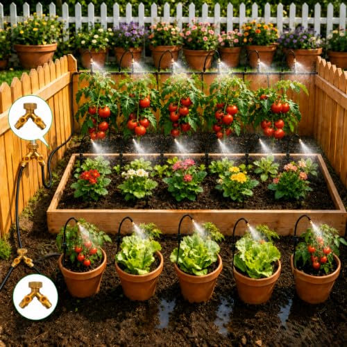 Bluepro 320FT Drip Irrigation System with Brass Splitter & Copper Nozzles - size: 320FT