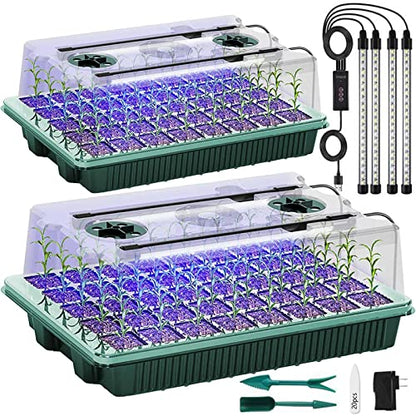 Seed Starter Tray with Grow Light, 2 Packs 80 Cells Seed Starting Kit Seedling Starter Trays with Grow Lights, Plant Germination Trays with Humidity Dome Plant Starter Kit - color: Green