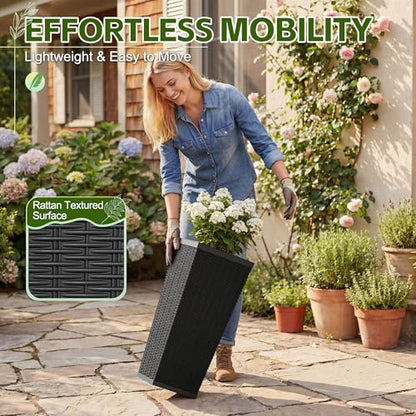 Devoko Resin 24'' Tall Planters, Large Taper Outdoor Planter - color: Black, size: 24" Set of 2