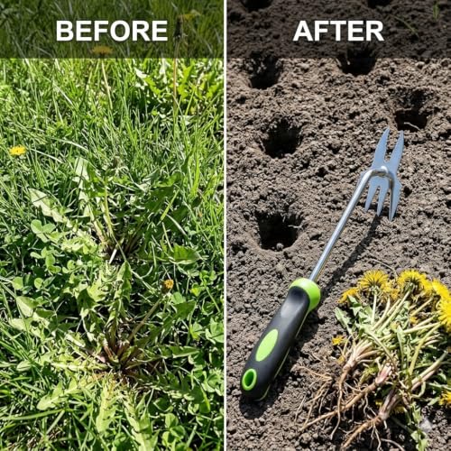 2-in-1 Hand Weeder Puller, Heavy Duty Stainless Steel Garden Tool - color: green