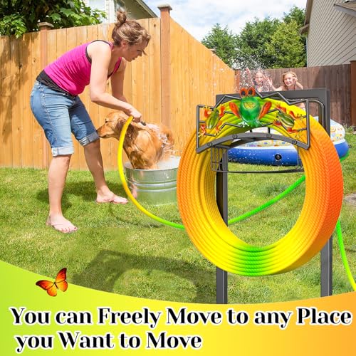 Garden Hose Holder, Water Hose Reel Stand with Storage Basket Holds 151ft - color: Black - Frog