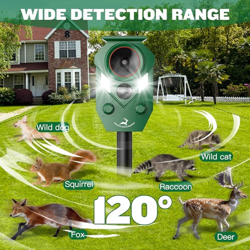 4 Packs Solar-Powered Ultrasonic Animal Repellent, Waterproof Cat Deterrent with LED Flashing Lights and Motion Sensor for Outdoor Yard, Effective to Repel Cats, Coyotes, Raccoons, and Deer