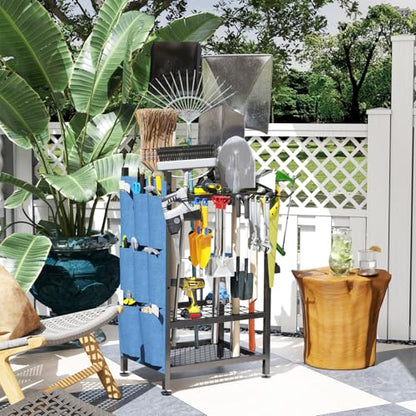 Garden Tool Organizer, Garden Yard Tool Rack for Garage, Garage Organization and Storage, Metal Yard Tools Storage up to 46 Tools/Rake/Broom/shovel/, Suitable for Garage, Yard, Patio, Shed