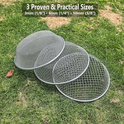 3 Pack Soil Sifter for Gardening, Heavy Duty Galvanized Steel Compost Sieve, Round Garden Sifter for 5 Gallon Bucket, 3 Mesh Sizes (1/8", 1/4", 3/8") - size: 1/4 Inch+1/8 Inch+3/8 Inch