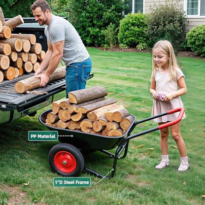 Autodaya Dual-Wheel Garden Cart, 14" Pneumatic Tires & Built-in Stand, 4.5 Cu Ft Utility Yard Wheelbarrow for Gardening, Soil, Construction, Easy Assembly,Red - color: 330lb|red-4.5 Cu Ft