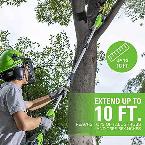 Greenworks 24V Brushless 10" Cordless Polesaw + Pole Hedge Trimmer Combo (Great For Pruning and Trimming Branches / Shrubs), 4.0Ah Battery and Charger Included - size: 10" Brushless Combo (4.0Ah), style: Polesaw
