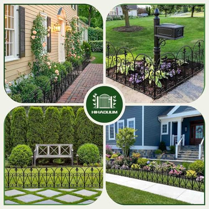 Decorative Garden Fence 24.5in x 10.8ft, 10 Pack Balck Metal Garden Fencing