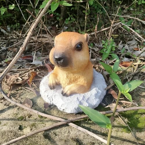 Garden Groundhog Statue, Tan Resin Wildlife Figurine, Rustic Outdoor Decoration, 5.2x5.2x5.2 Inches, Matte Finish - color: Groundhog