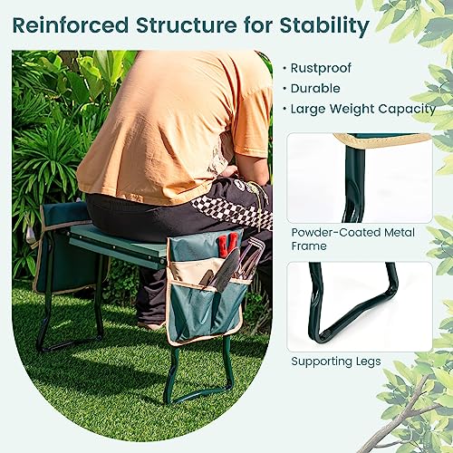 IRONMAX Garden Kneeler and Seat with Foam Pad and 2 Tool Pouches, Green - color: Green, size: 16”L×8”W, 2 Bags