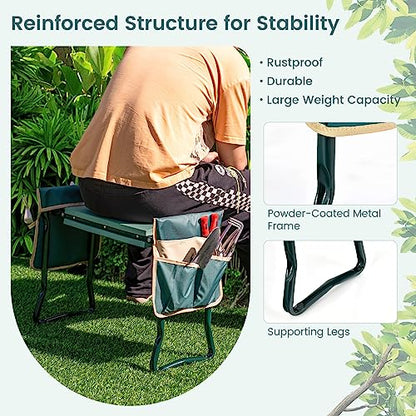 IRONMAX Garden Kneeler and Seat with Foam Pad and 2 Tool Pouches, Green - color: Green, size: 16”L×8”W, 2 Bags
