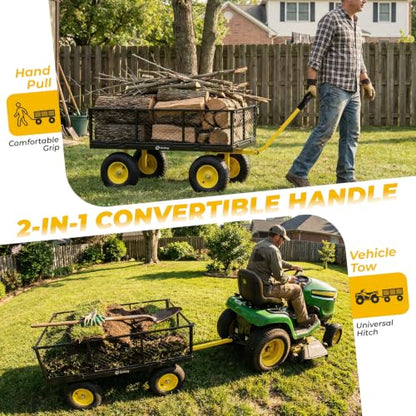 Sekey 7.7 Cu Ft Steel Garden Cart, 1400 lb Capacity, Towable Handle - color: Black, size: 1400LBS