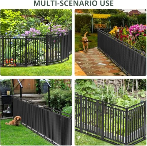36ft (L) × 47in (H), 14 Panels & 2 Gates Garden Fence, Durable Outdoor Yard Barrier, Secure Garden Fencing, Weather-Resistant Fence for Privacy & Decoration, Black-Silver - size: 47in(H)x36ft(L)