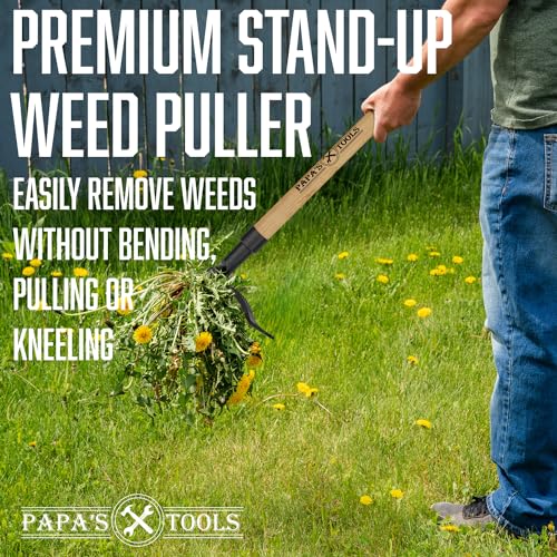 MELISSA AND HARRY Papa's Tools Weeder - Stand Up Weed Puller Tool Made with Long Wooden Handle - Real Bamboo & 4-Claw Steel Head (Natural / 3PC) - color: Natural / 3PC
