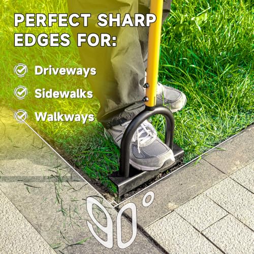Manual Edger Lawn Tool with 38"-42" Adjustable Length, Half Moon Saw Tooth Border Edger with Wide Footplate Manganese Steel Blade, Garden Edging Tool for Flower Beds, Landscaping, Sidewalks, Yard