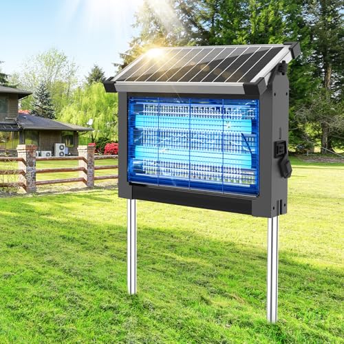 Solar Bug Zapper Outdoor, 4500V Cordless Mosquito Zapper with Solar Power - color: Gray