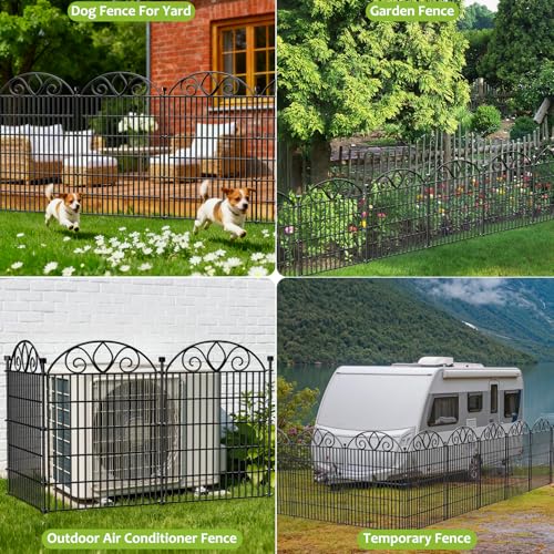 No Dig Garden Fence Outdoor for Yard, 10 Panels with Gate - size: 44 in(H) X 23.6 ft(L)