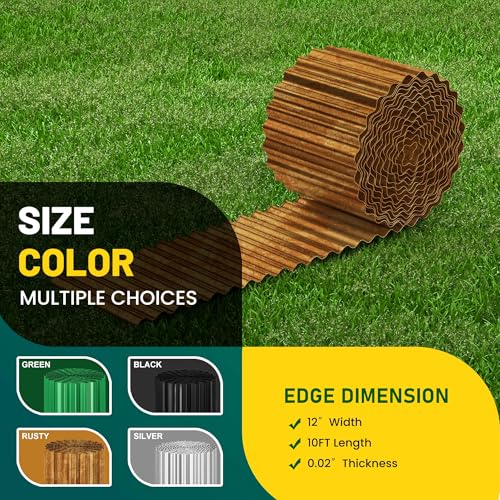 Corrugated Metal Garden Edging, 12"×10Ft Landscape Edging Border for Garden, Flower Bed, Lawn and Landscape Edging (Rusty)... - color: Rusty, size: 12"×10Ft