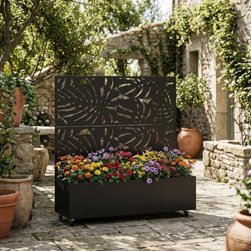 Metal Raised Garden Bed with Trellis and Wheels, 47"x47"x16" (Black-Summer) - color: Black-summer, size: 47"x47"x16"