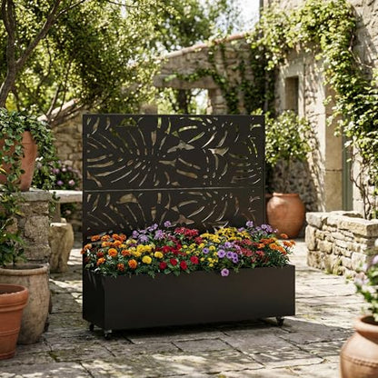 Metal Raised Garden Bed with Trellis and Wheels, 47"x47"x16" (Black-Summer) - color: Black-summer, size: 47"x47"x16"