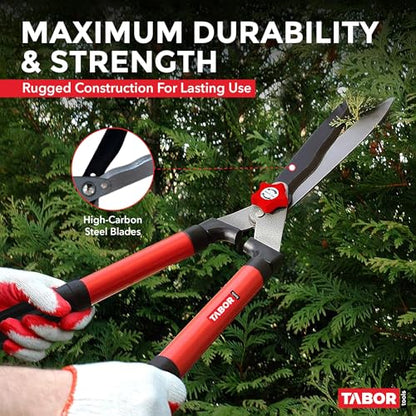 TABOR TOOLS B620A Hedge Shears with Wavy Blade for Trimming Borders, Boxwood, and Bushes, Manual Hedge Clippers with Comfort Grip Handles. - style: Classic