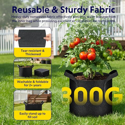 iPower 7 Gallon 5 Pack Grow Bags Nonwoven Fabric Pots Aeration Container with Strap Handles for Garden and Planting, 5-Pack Black, 7 Gallon - color: 5-pack Black, size: 7 Gallon Standard