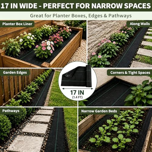 EXTRAEASY 17 in (1.4 ft) x 150 ft Landscape Fabric Weed Barrier, 3.2 oz Heavy Duty Woven Weed Blocker, Ground Cover Geotextile Fabric for Under Gravel, Garden Bed Liner & Pathways - size: 1.4ft x 150ft